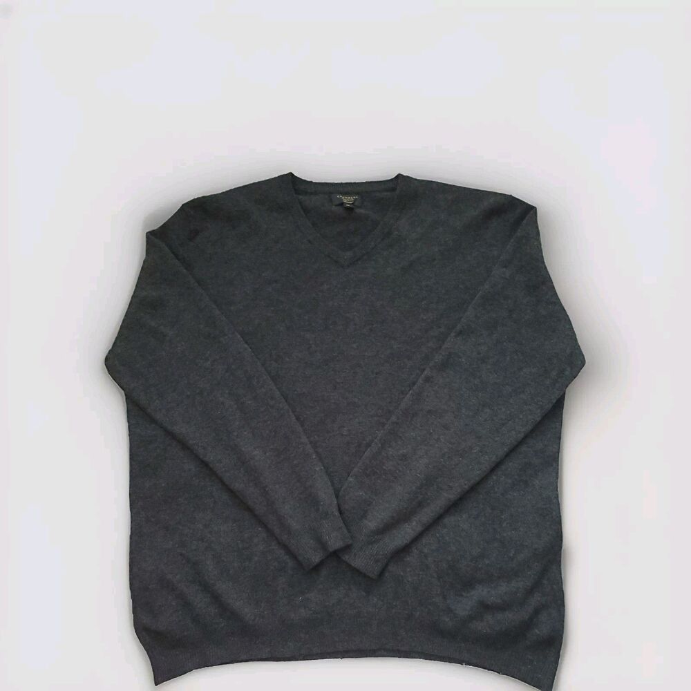 Cashmere Club Room Luxury Sweater Men XXL Dark Grey V-Neck Preppy Classic READ